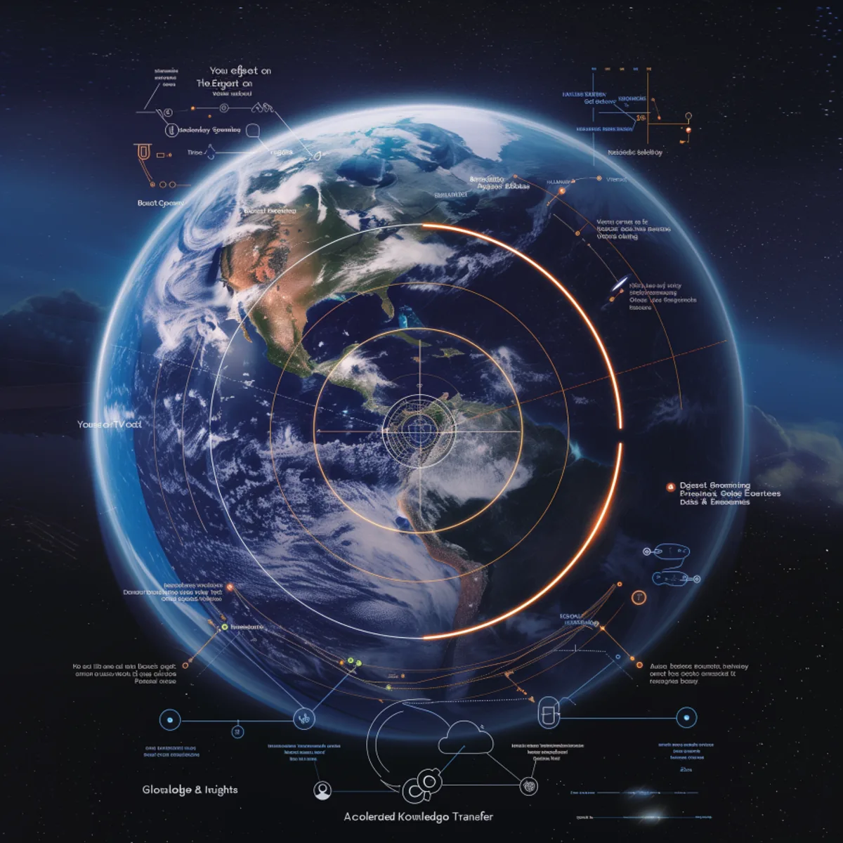 A globe rendered as a digital twin, networks and infrastructure traced across its surface
